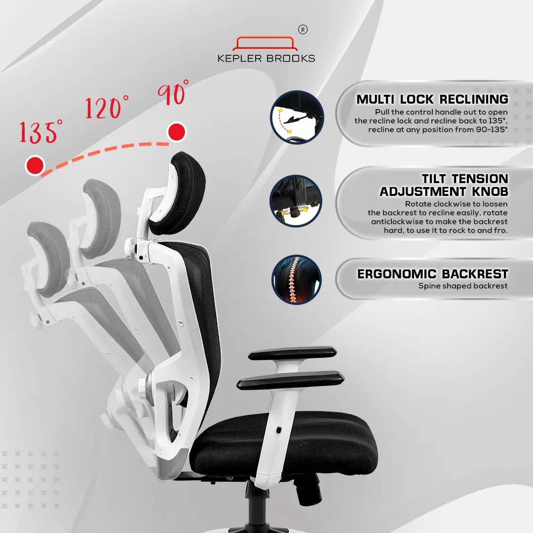 Kepler Brooks Zeus High Back Mesh Office Chair (White Frame)