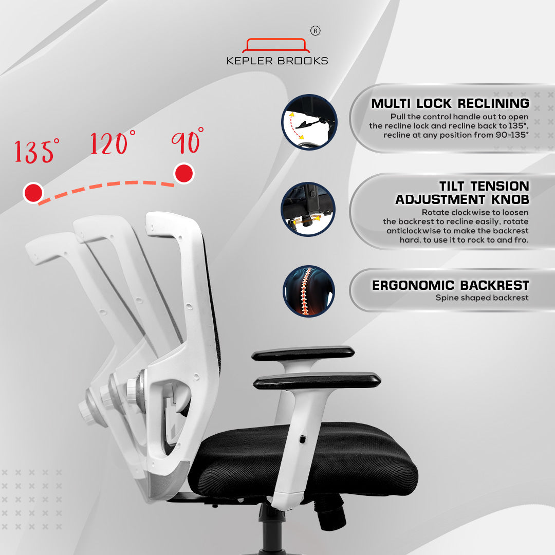 Kepler Brooks Zeus Mid Back Mesh Office Chair (White Frame)