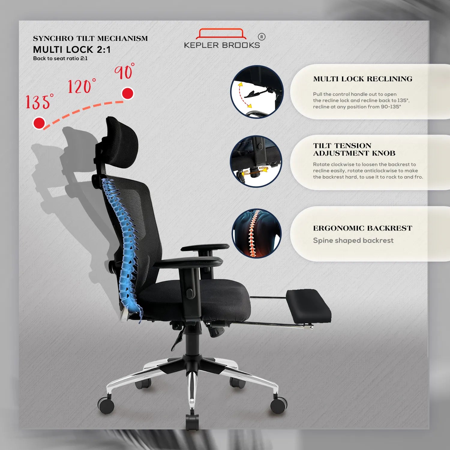 Kepler Brooks Zeus Pro High Back Mesh Office Chair (Black)