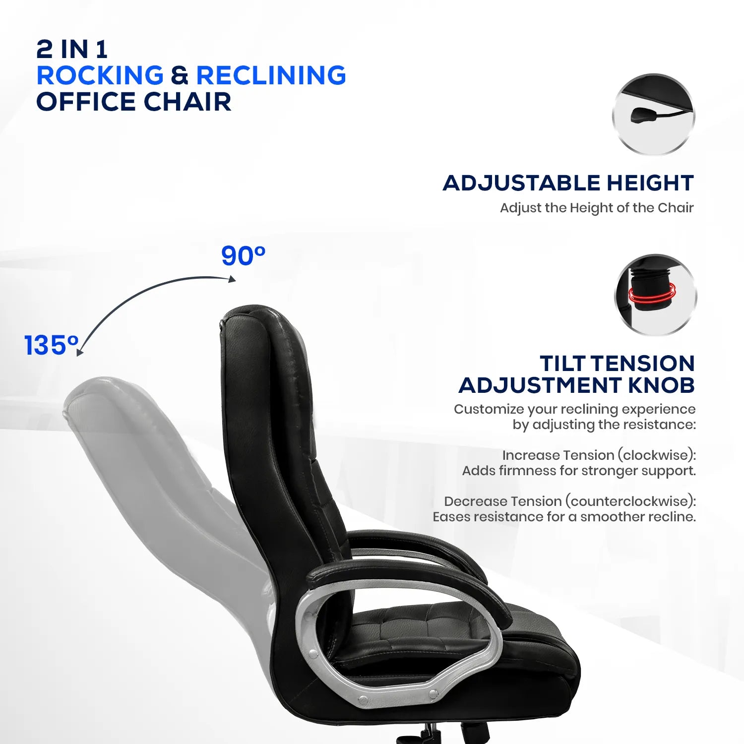 Kepler Brooks Amelia Premium Leatherette High Back Ergonomic Office/Desk Chair (Black)
