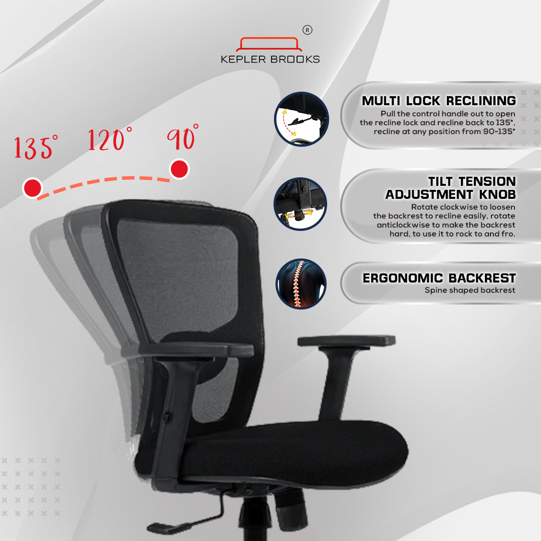 Kepler Brooks Zeus Mid Back Mesh Office Chair (Black)