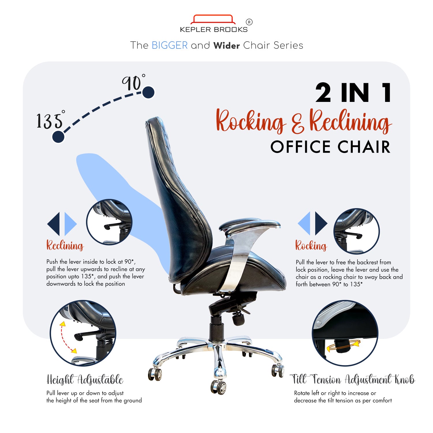 Kepler Brooks Atlas Premium High Back Leatherette Office Chair