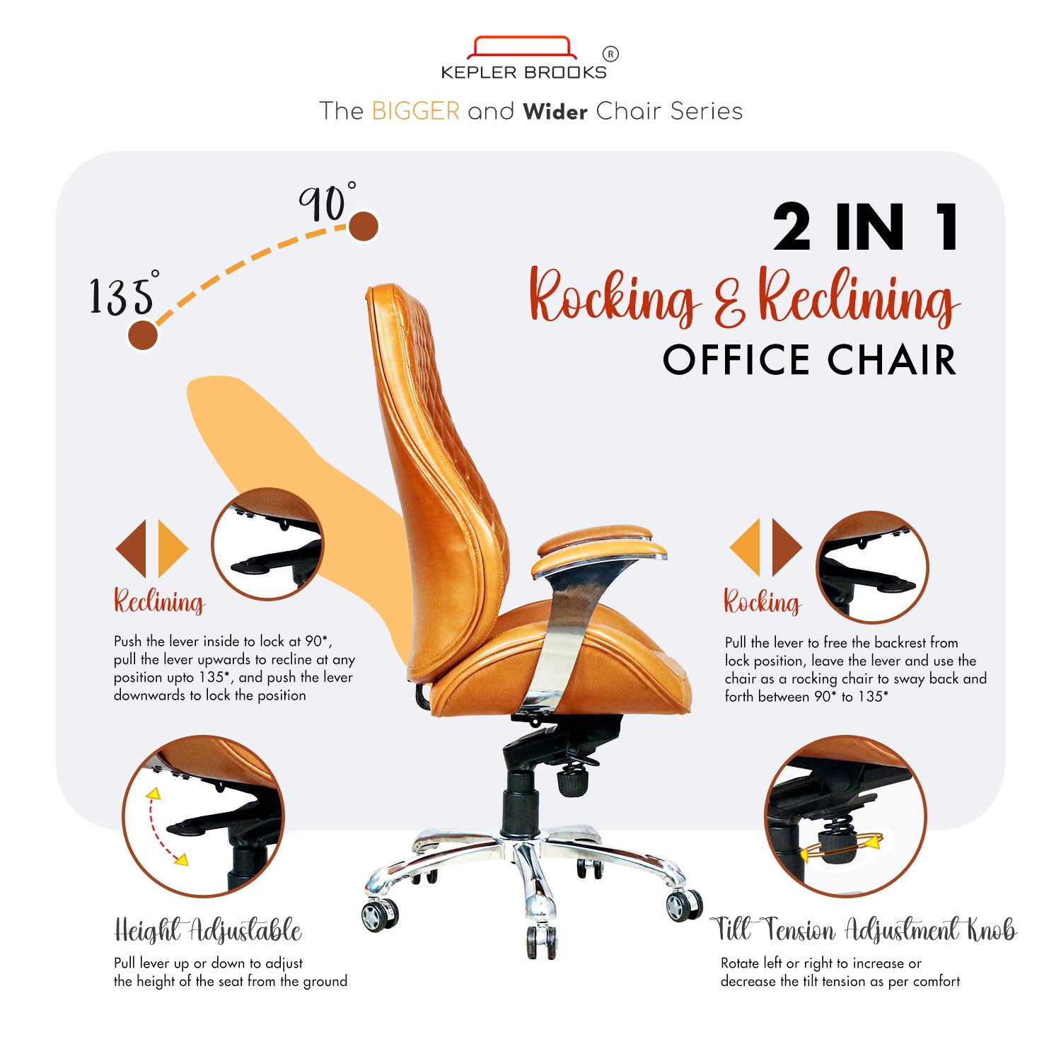 Kepler Brooks Atlas Premium High Back Leatherette Office Chair