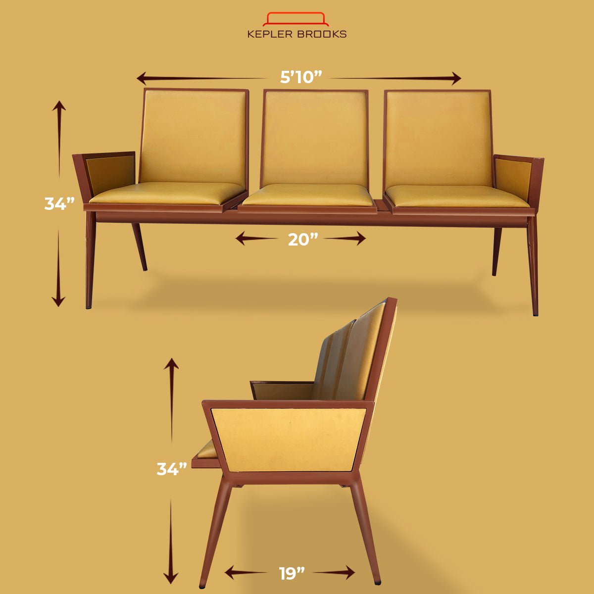 Kepler Brooks Comfy Three Seater Waiting Chair with Cushion & Arms