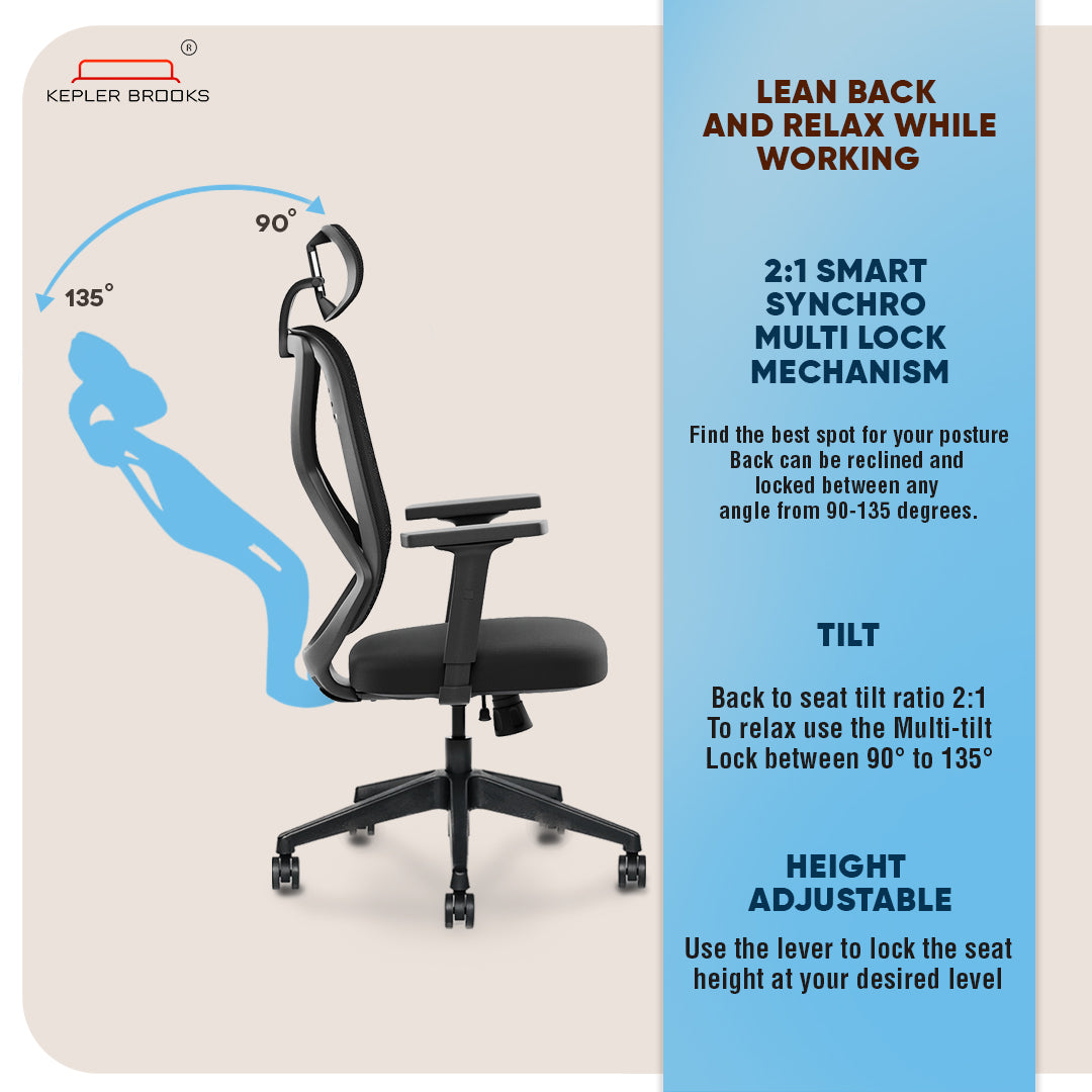 Kepler Brooks Marvel Premium High Back Mesh Office Chair