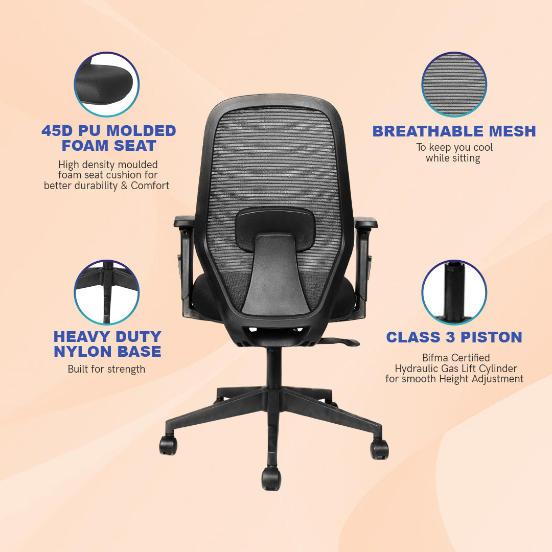Kepler Brooks Verve Premium Mid Back Mesh Office Chair