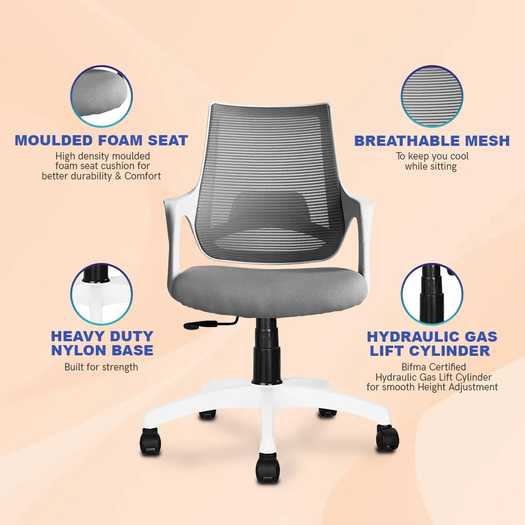 Kepler Brooks Polaris Mid Back Office Chair (White)