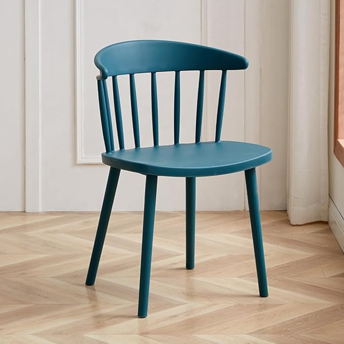Blue Cafeteria Chairs on a wooden floor with a neutral background