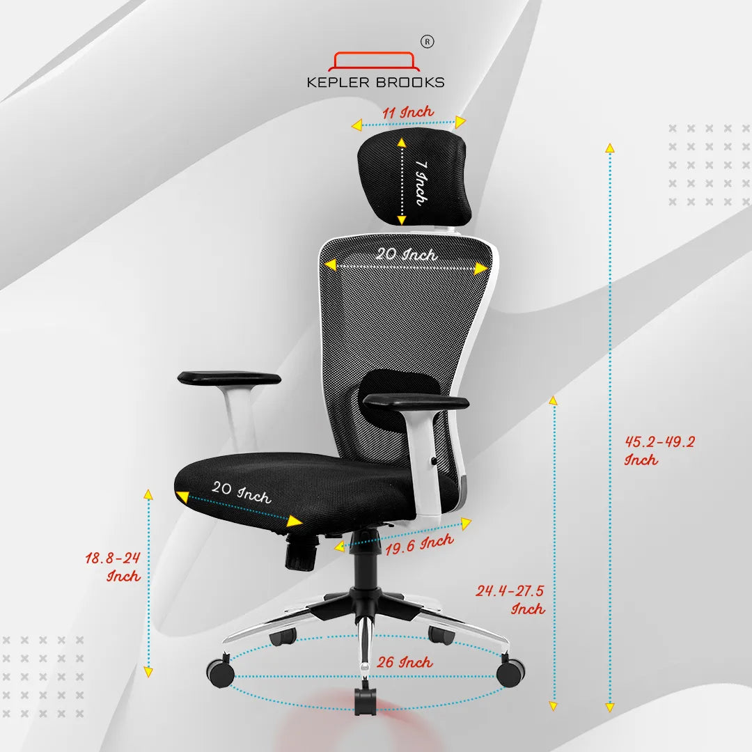 Kepler Brooks Zeus High Back Mesh Office Chair (White Frame)