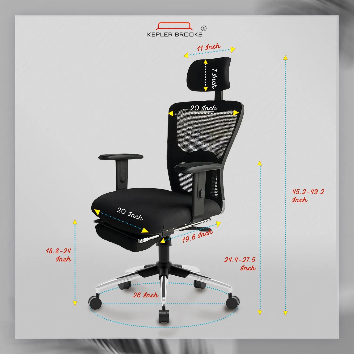 Kepler Brooks Zeus Pro High Back Mesh Office Chair (Black)
