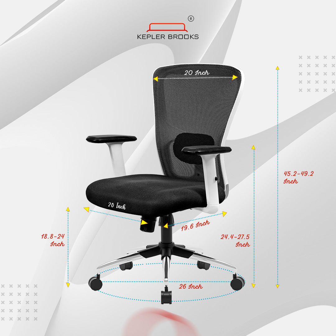 Kepler Brooks Zeus Mid Back Mesh Office Chair (White Frame)