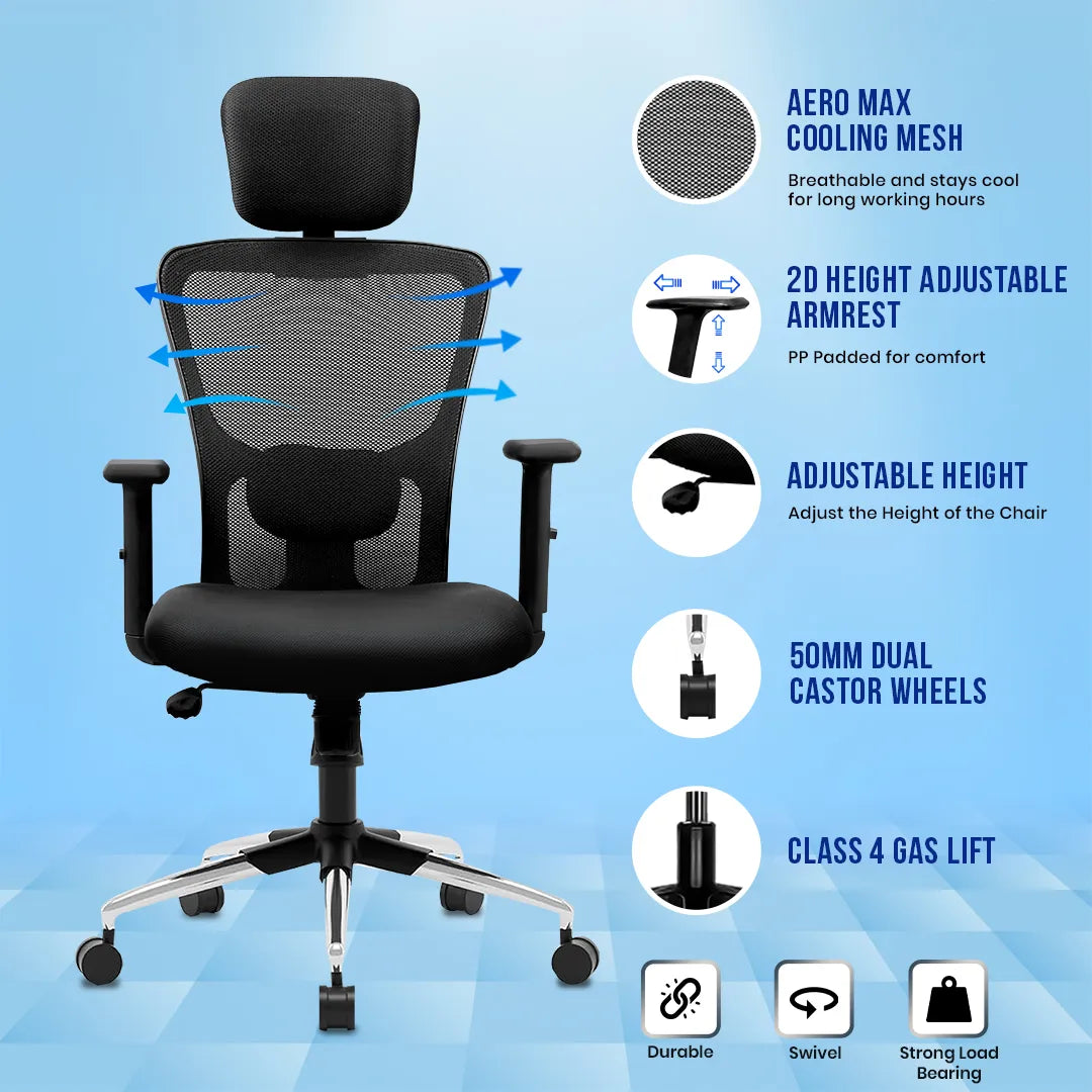 Kepler Brooks Zeus High Back Mesh Office Chair (Black)
