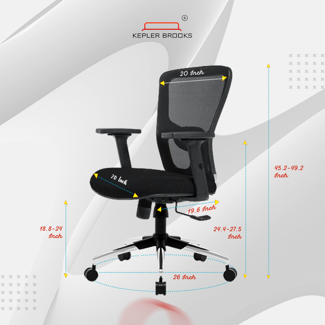 Kepler Brooks Zeus Mid Back Mesh Office Chair (Black)