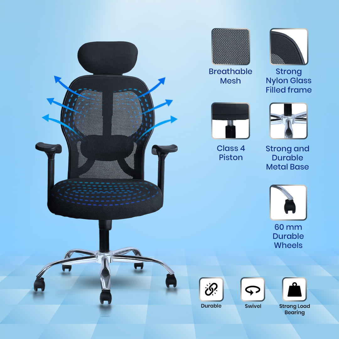 Kepler Brooks Nova Ergonomic High Back Mesh Office Chair (Black)