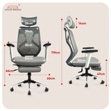 Kepler Brooks Marvel Pro Premium High Back Mesh Office Chair with Legrest (White Grey)