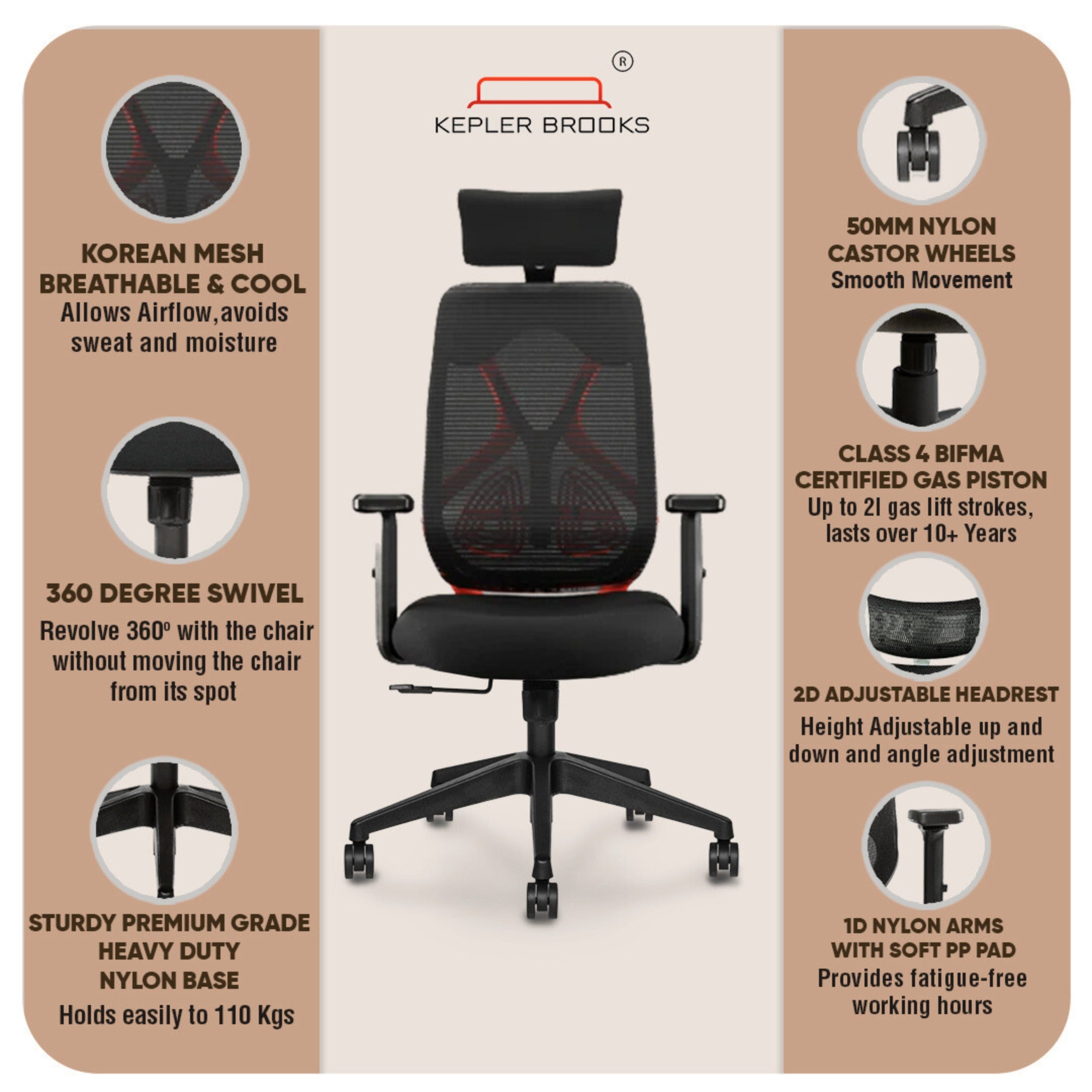 Kepler Brooks Marvel Lite High Back Mesh Office Chair