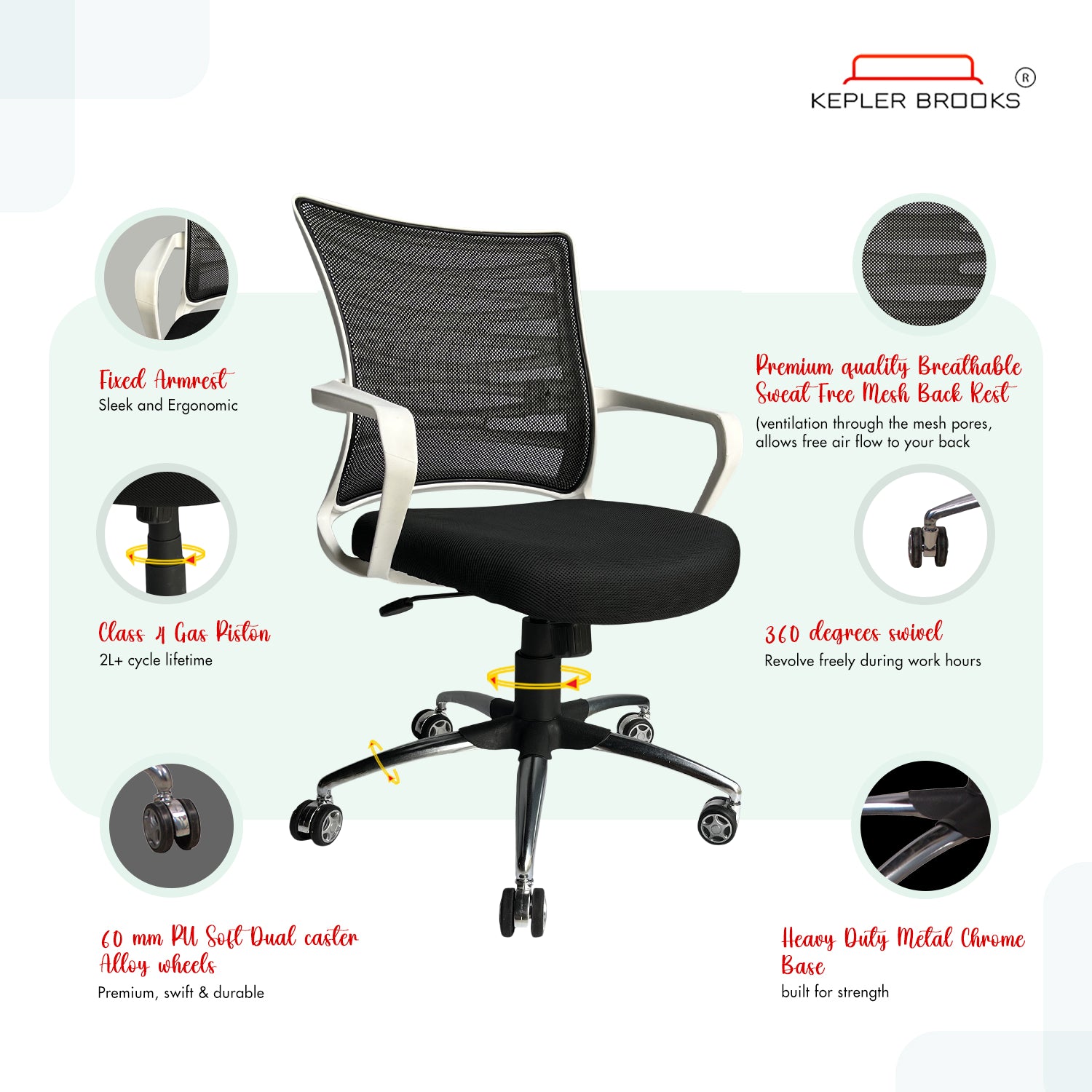 Kepler Brooks Dazzle Mid Back Mesh Office Chair