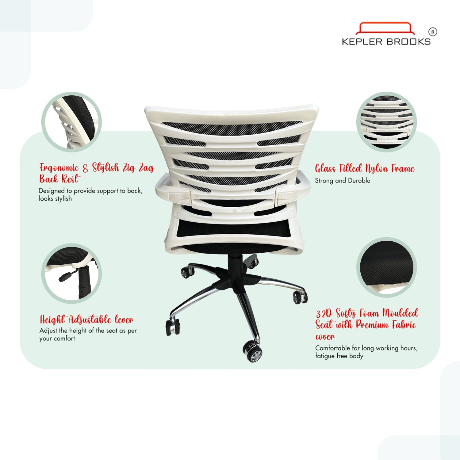 Kepler Brooks Dazzle Mid Back Mesh Office Chair