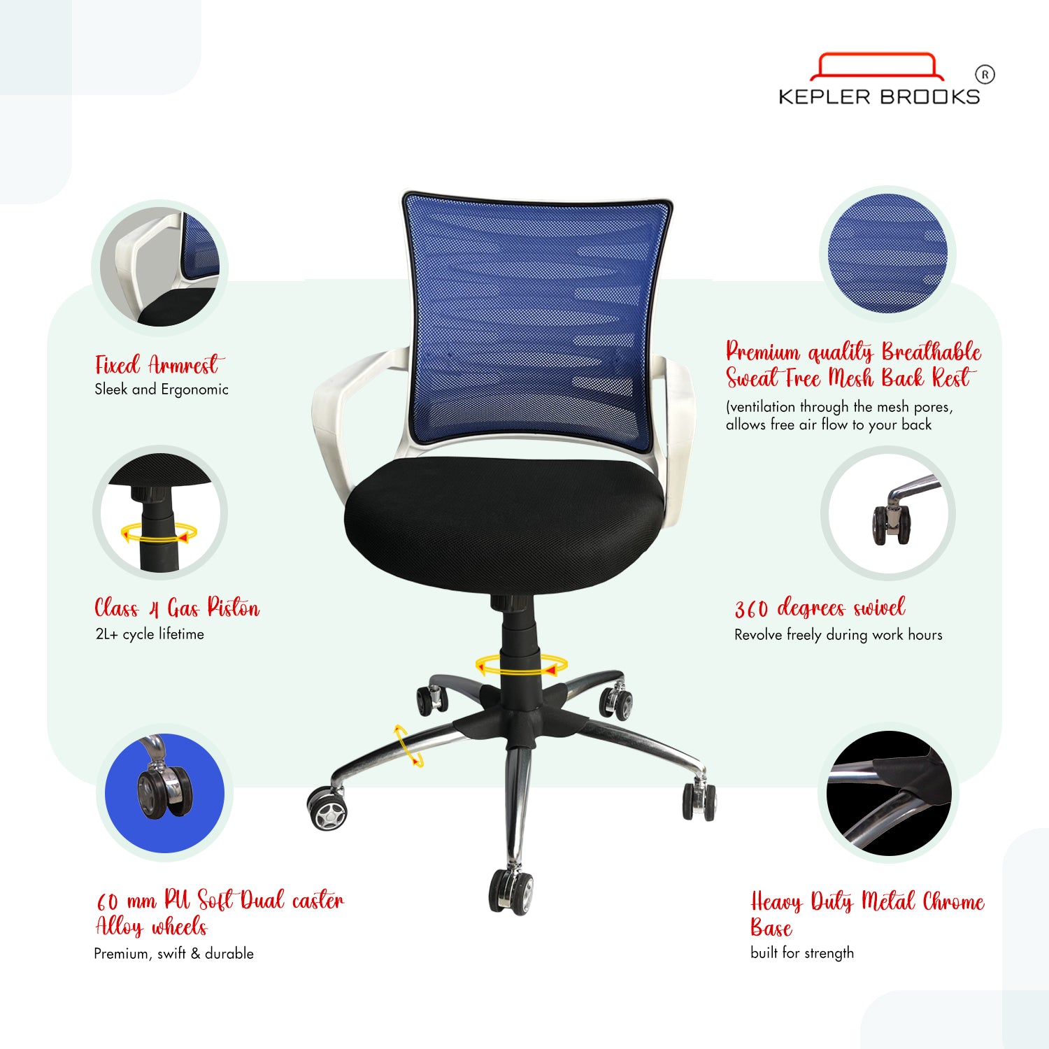 Kepler Brooks Dazzle Mid Back Mesh Office Chair