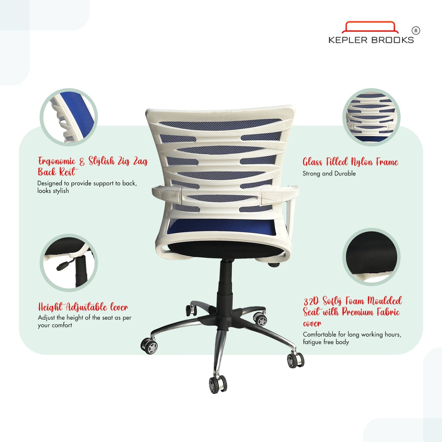 Kepler Brooks Dazzle Mid Back Mesh Office Chair