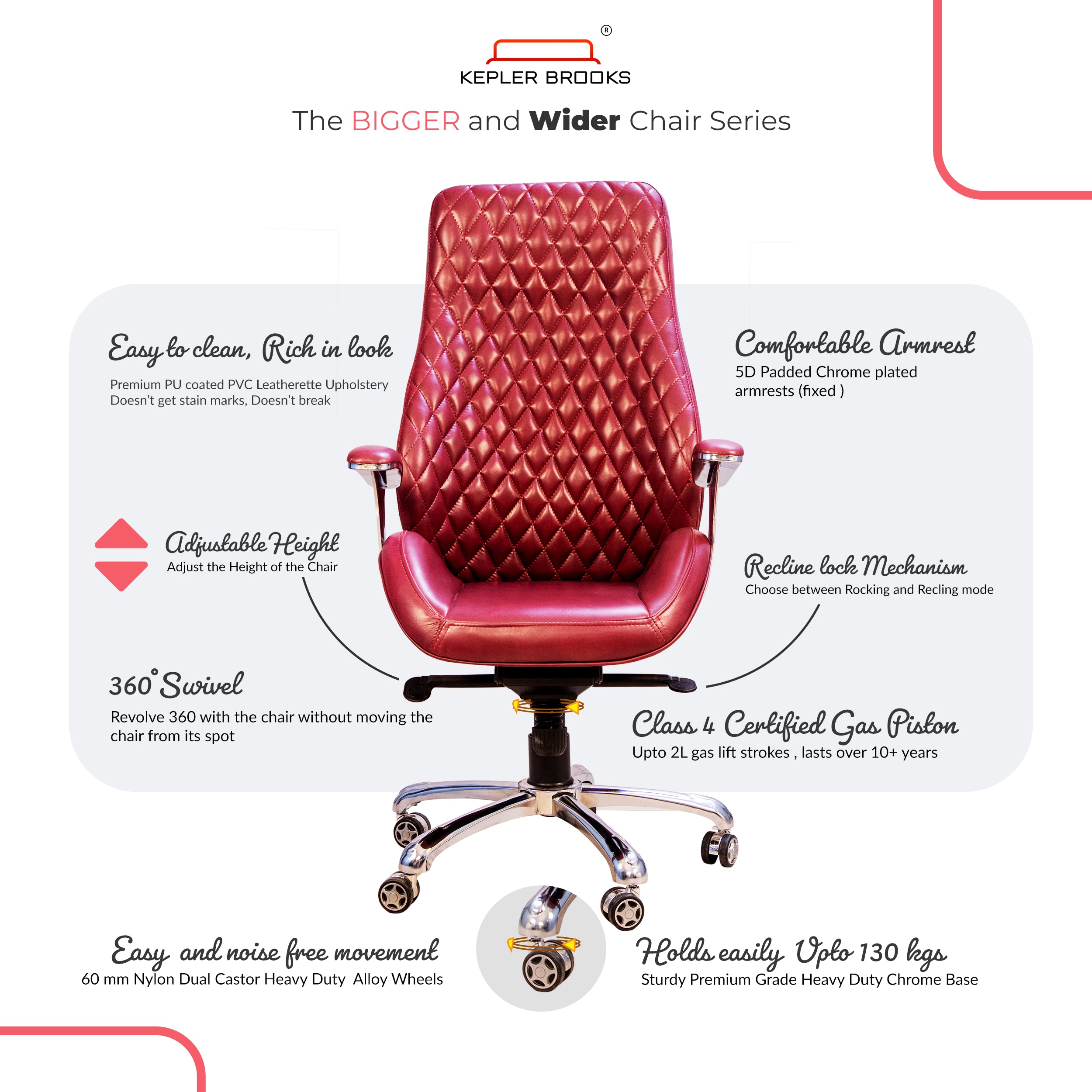 Kepler Brooks Atlas Premium High Back Leatherette Office Chair