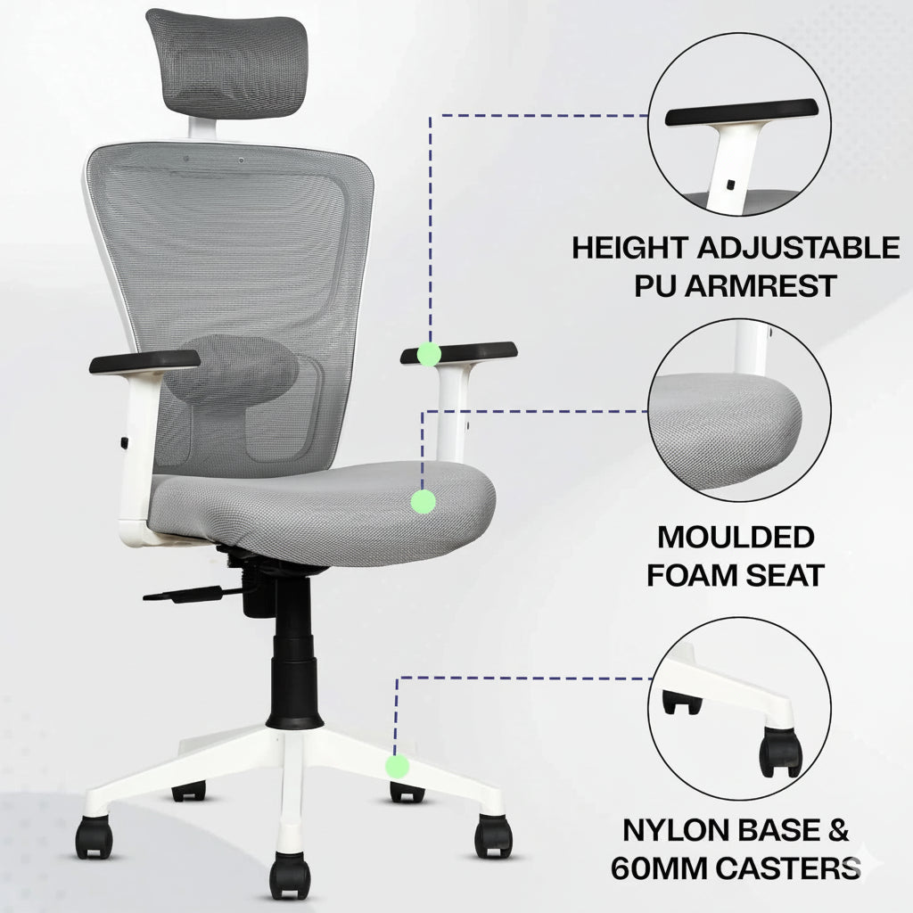Kepler Brooks Zeus High Back Mesh Office Chair (White Frame)