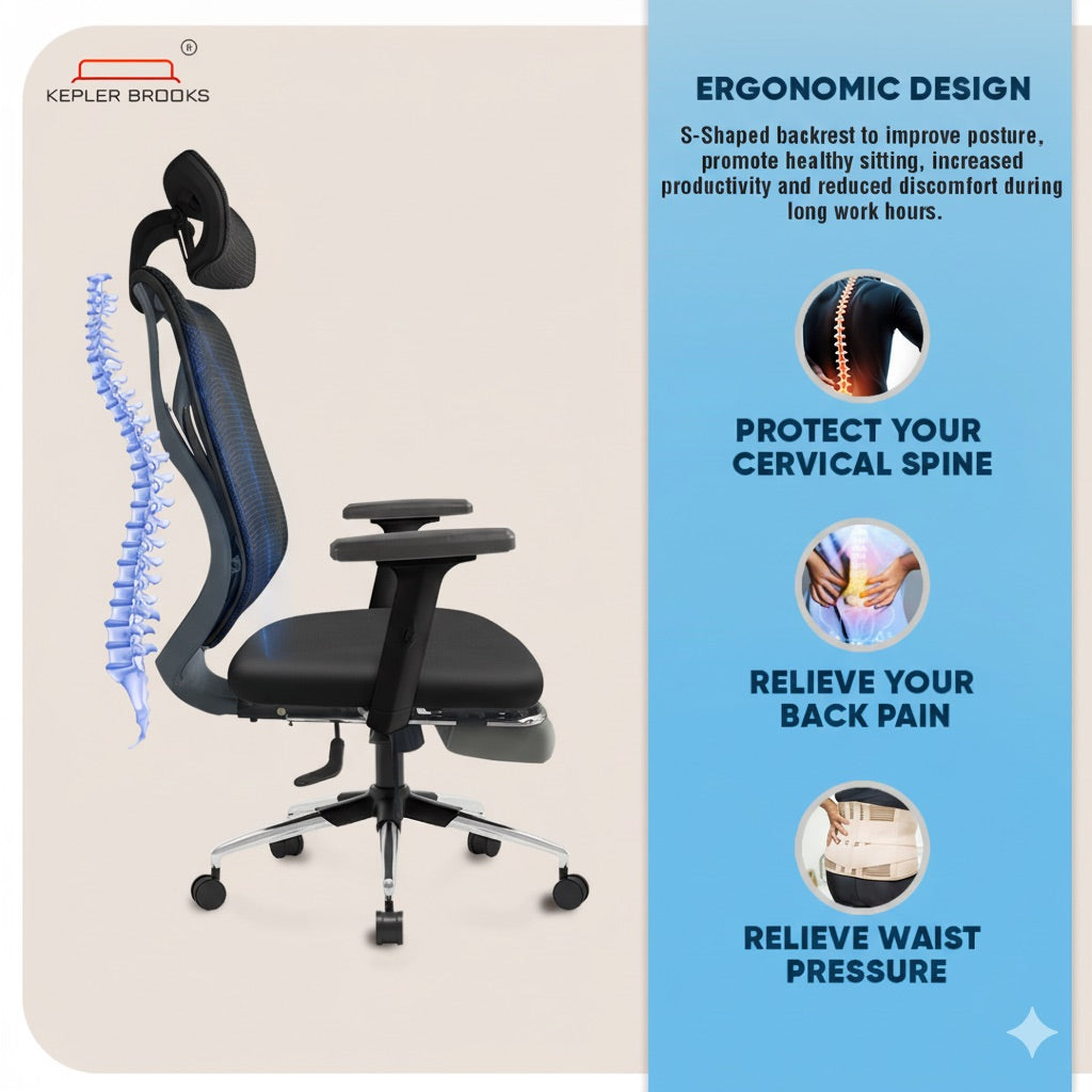 Kepler Brooks Marvel Pro Premium High Back Mesh Office Chair with Legrest