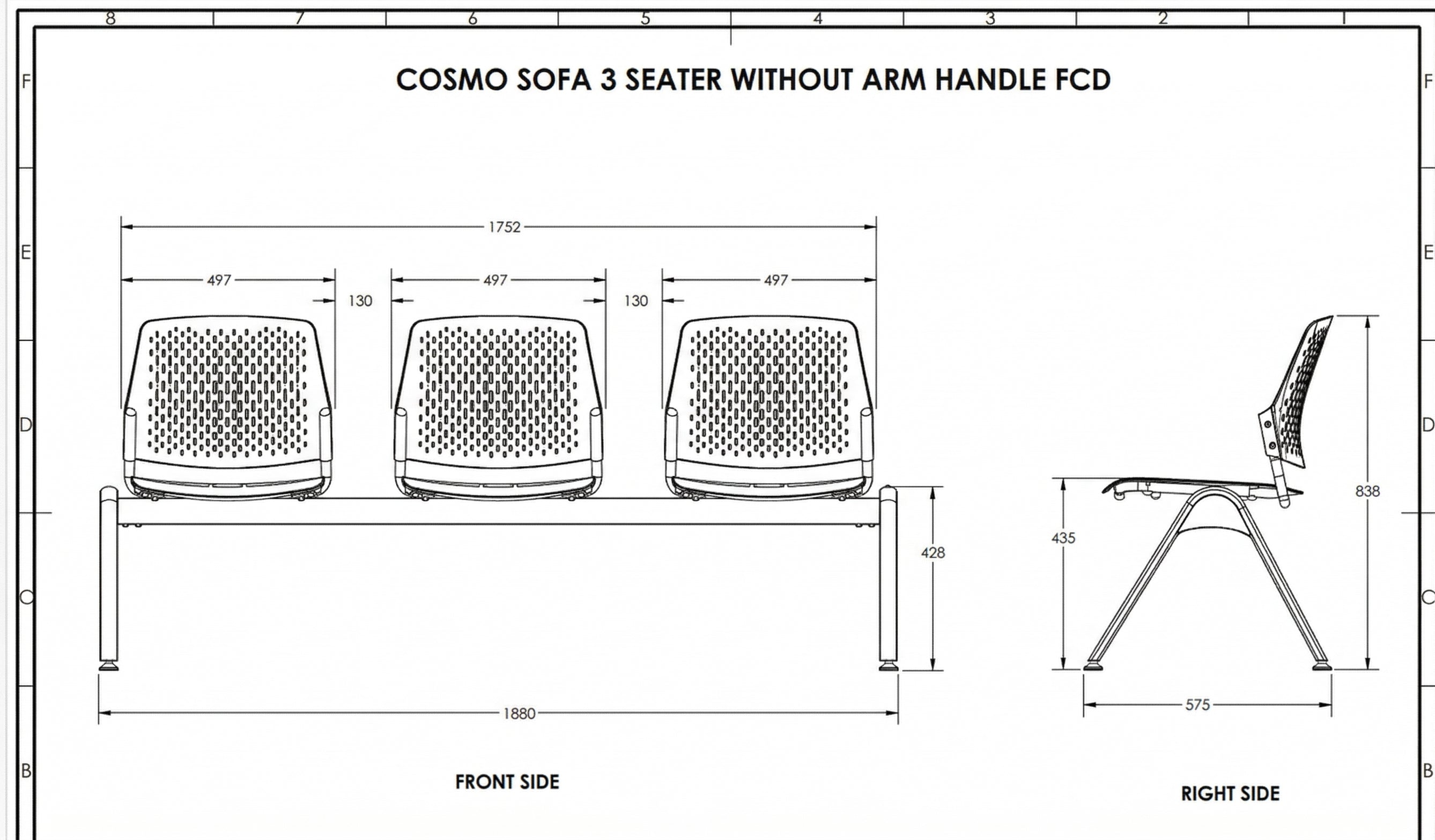 Kepler Brooks Cosmo Three Seater Waiting Chair