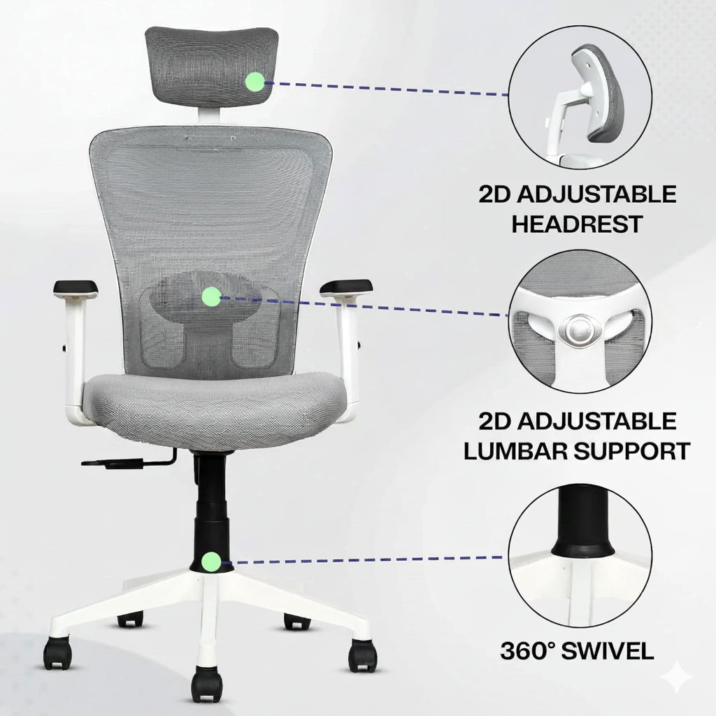 Kepler Brooks Zeus High Back Mesh Office Chair (White Frame)