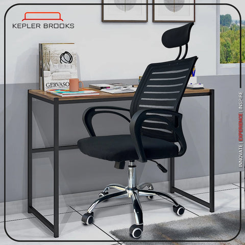 Kepler Brooks Office Chair | 1 Year Warranty | Chair for Office Work at Home, High Back Office Chair, Ergonomic Chair, Computer Chair with Fixed Armrests, Rocking Push Back Mechanism - Aspira (Black)
