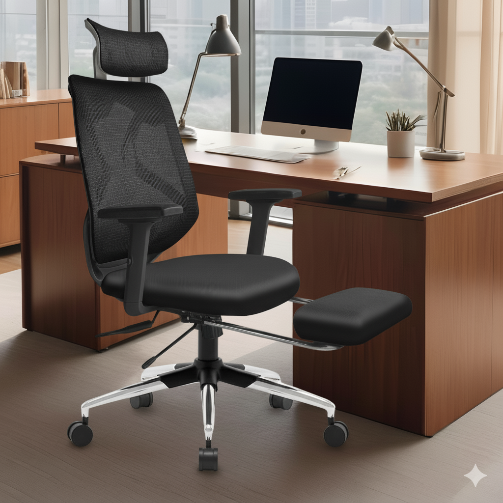 Kepler Brooks Marvel Pro Premium High Back Mesh Office Chair with Legrest (White Grey)