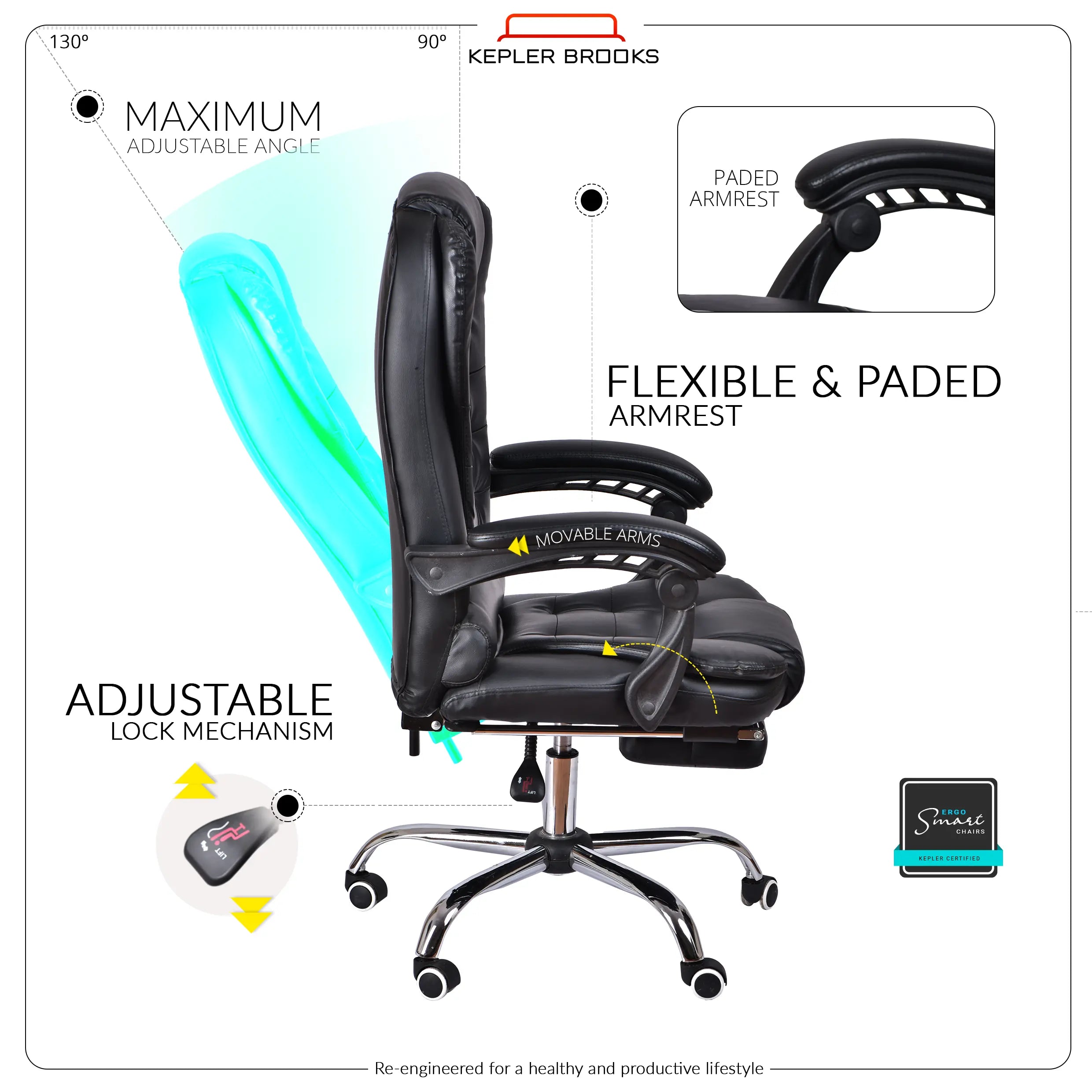 Kepler Brooks Italia High Back Leatherette ErgoSmart Office Chair