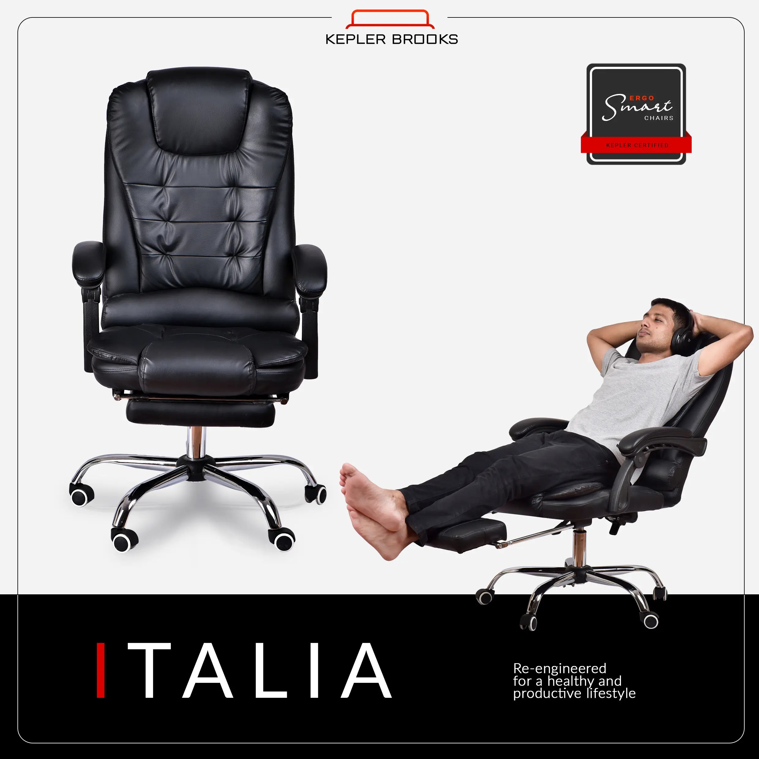 Kepler Brooks Italia High Back Leatherette ErgoSmart Office Chair