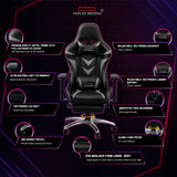 Kepler Brooks Ninja High Back Ergonomic Gaming Chair | Adjustable Lumbar Support & Neck Pillow, 4D Adjustable Armrests & Retractable Foot Rest