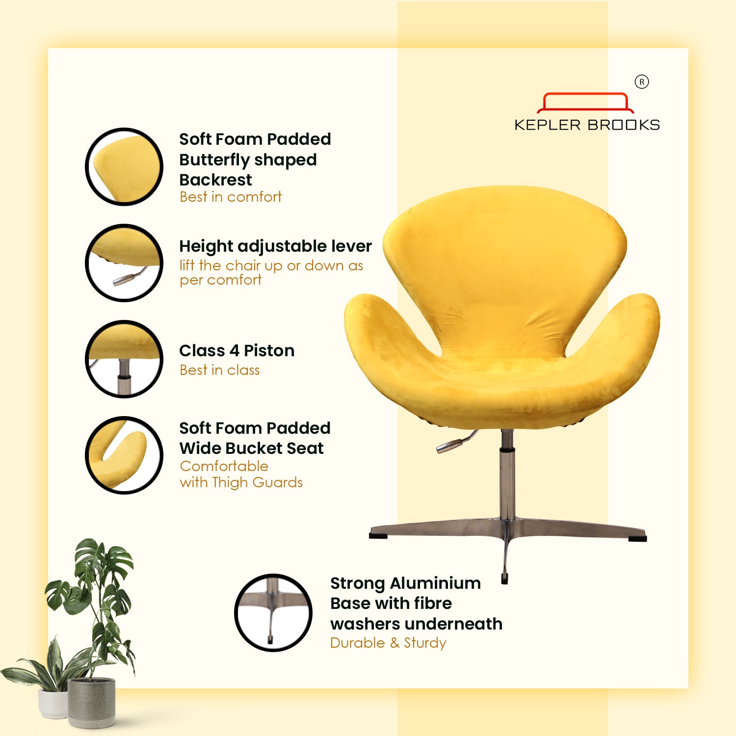 Kepler Brooks Oswald Premium Lounge Chair (Yellow)