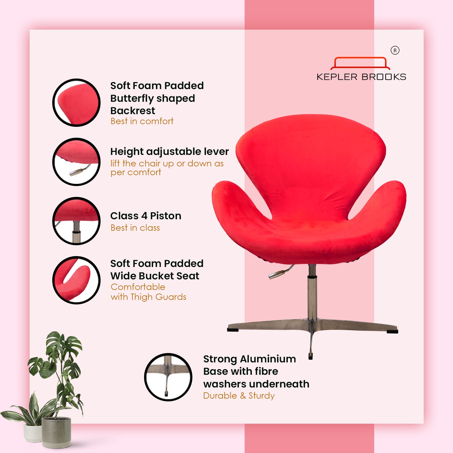 Kepler Brooks Oswald Premium Lounge Chair (Red)