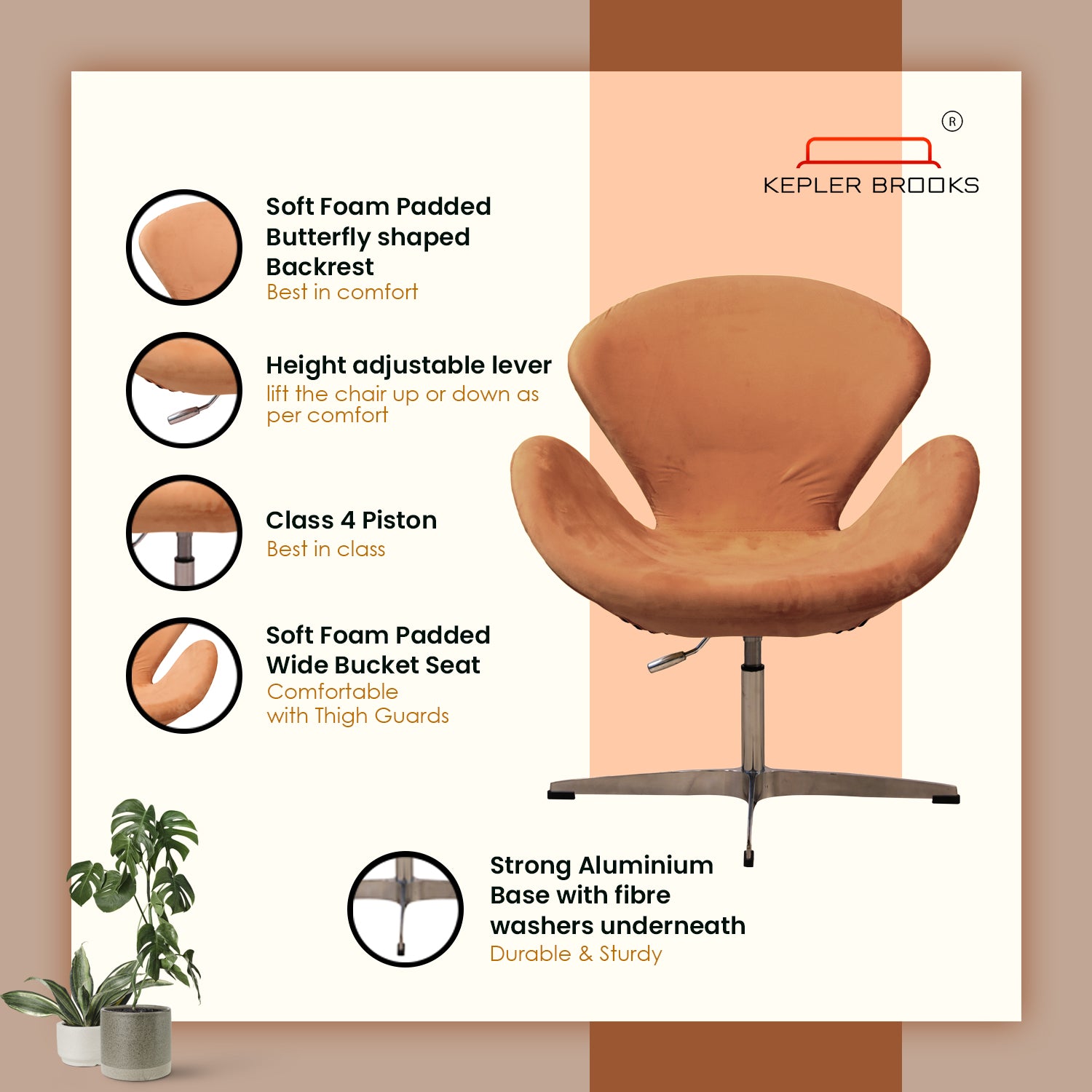 Kepler Brooks Oswald Premium Lounge Chair (Brown)