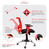 Kepler Brooks Mid Back Mesh Ergonomic Office Chair | Adjustable Headrest & Lumbar Support, Smart Synchro Multi-Tilt Lock Mechanism - Zeus (Red Black)