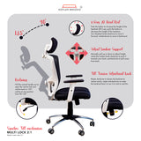 Kepler Brooks High Back Mesh Ergonomic Office Chair | Adjustable Headrest & Lumbar Support, Smart Synchro Multi-Tilt Lock Mechanism - Zeus (White)