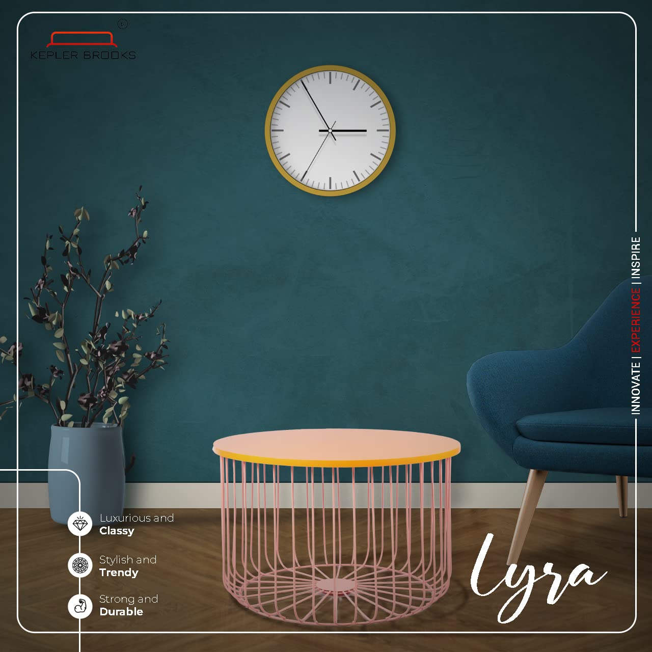 Lyra Metal Coffee/Center Table  for Living Room Home [Pink Base, Wooden Top]