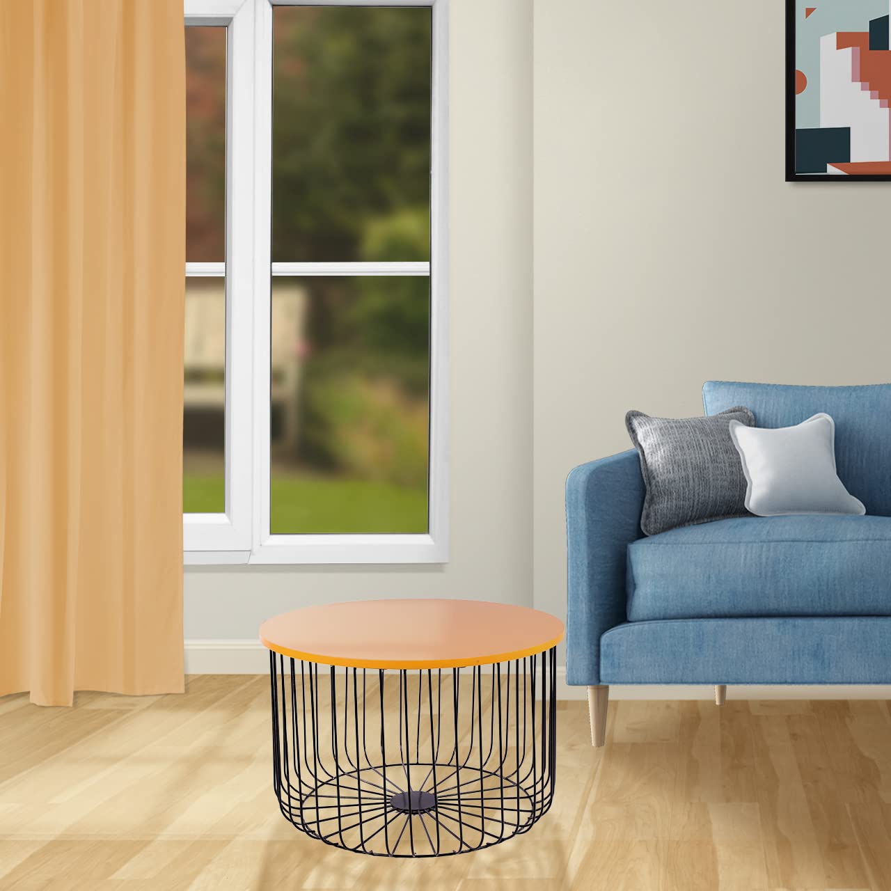 Lyra Metal Coffee/Center Table  for Living Room Home [Black Base, Wooden Top]