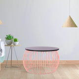 Titania Metal Coffee/Center Table with 18MM Commercial MDF Glossy Finish Tabletop [Pink Base, Wooden Top] for Living Room Home