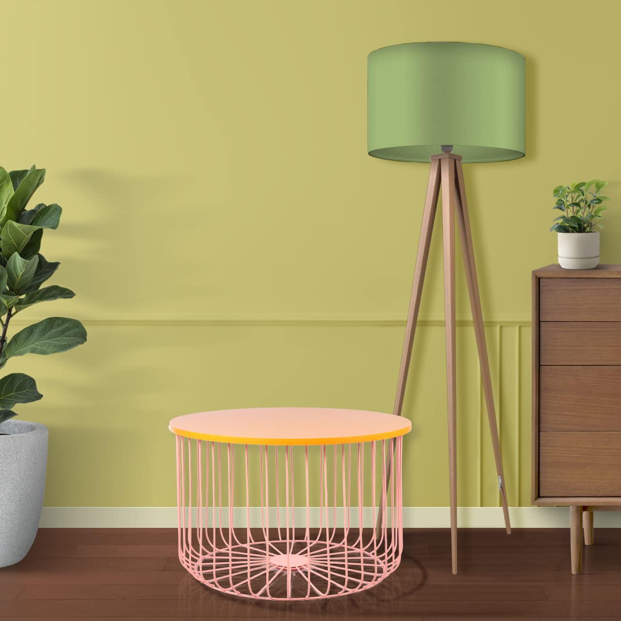 Lyra Metal Coffee/Center Table  for Living Room Home [Pink Base, Wooden Top]