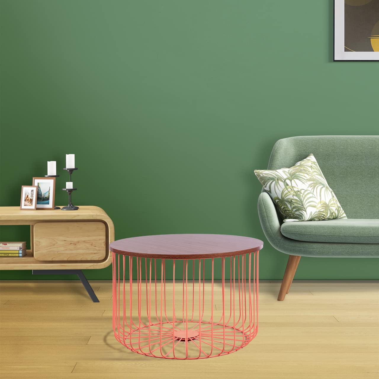 Lyra Metal Coffee/Center Table  for Living Room Home [Pink Base, Wooden Top]