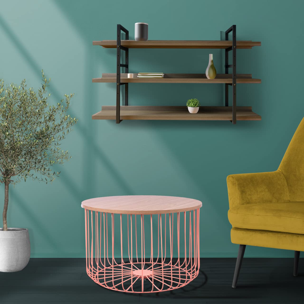 Lyra Metal Coffee/Center Table  for Living Room Home [Pink Base, Wooden Top]