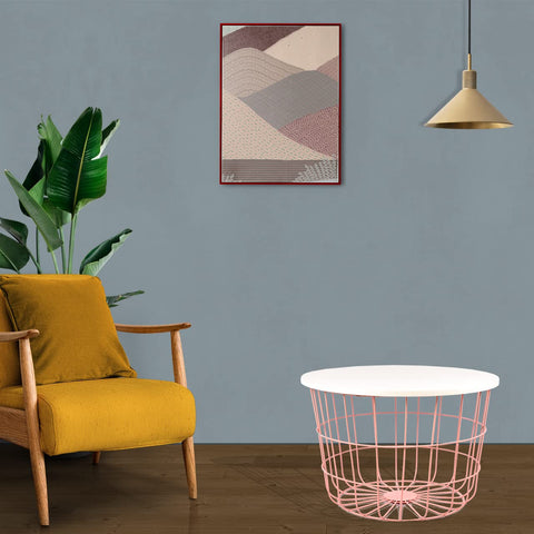 Gracia Metal Coffee/Center Table with 18MM Commercial MDF Glossy Finish Tabletop [Pink Base, Wooden Top] for Living Room Home
