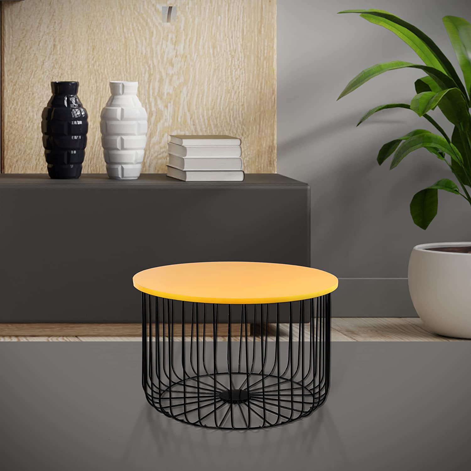 Lyra Metal Coffee/Center Table  for Living Room Home [Black Base, Wooden Top]