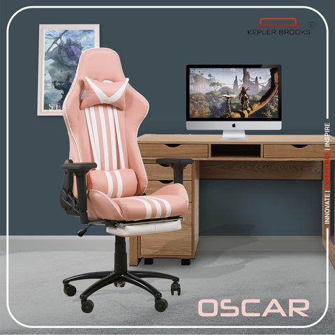 Kepler Brooks Oscar Ergonomic High Back Gaming Chair | Adjustable Lumbar & Neck Pillow, 3D Adjustable Arms & Foot Rest | Multi Synchro Lock Recline