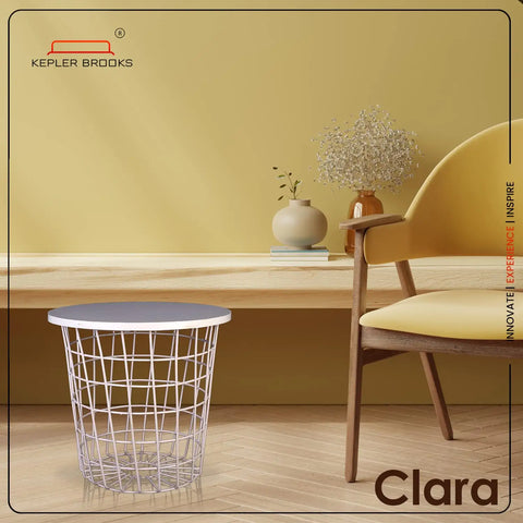 Clara Coffee/Center/Sofa Table  for Living Room Home [White Base, Wooden Top]