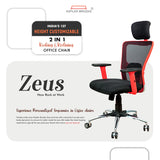 Kepler Brooks High Back Mesh Ergonomic Office Chair | Adjustable Headrest & Lumbar Support, Smart Synchro Multi-Tilt Lock Mechanism - Zeus (Red Black)
